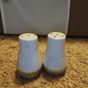 Vintage Ceramic Salt & Pepper Shakers – Speckled White with Green Base